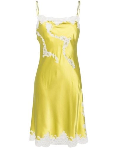 Carine Gilson Lace-detail Silk Slip Dress - Yellow