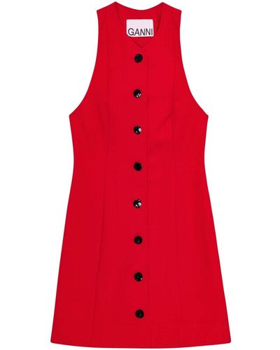 Ganni Knot-detail Button-up Minidress - Red