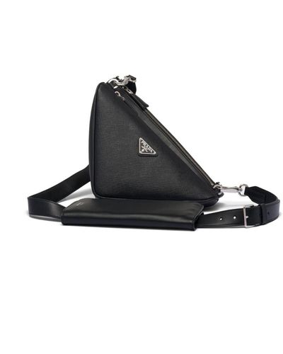 Prada Triangle Saffiano-leather Shoulder Bag - Black