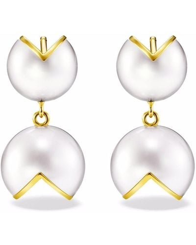 Tasaki 18kt Yellow Gold M/g Wedge Freshwater Pearl Earrings - White