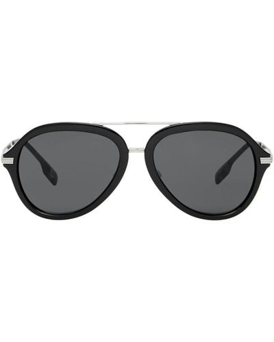 Burberry Check-detail Pilot Sunglasses - Black