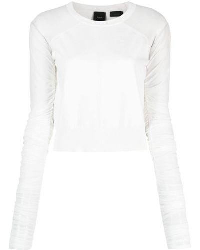 Pinko Sheer-sleeve Ribbed Top - White