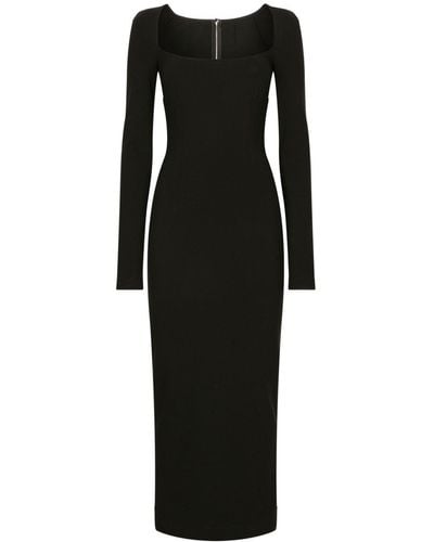 Dolce & Gabbana Long-sleeve Square-neck Midi Dress - Black