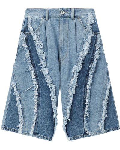 SJYP Wide-leg Frayed Denim Shorts - Blue