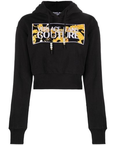 Versace Jeans Couture Felpa crop con cappuccio - Nero