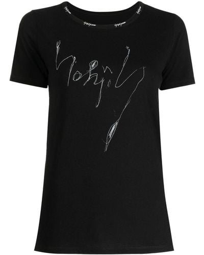 Yohji Yamamoto Camiseta con logo bordado - Negro