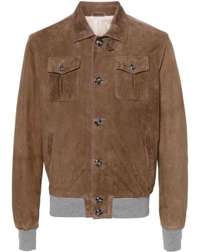 Barba Napoli Suede Leather Jacket - Brown