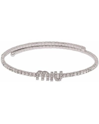 Miu Miu Crystal-embellished Logo Necklace - Metallic