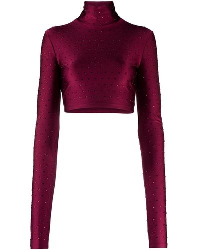 ANDAMANE Orchid Rhinestone-embellished High-neck Top - Red