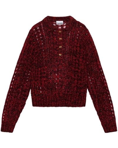 Ganni Open-knit Mohair Blend Sweater - Red