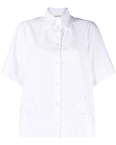 P.A.R.O.S.H. Camisa con bordado inglés y manga corta - Blanco
