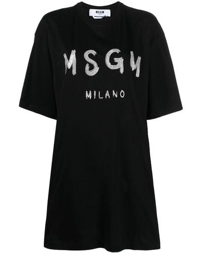 MSGM Vestido estilo camiseta con logo - Negro