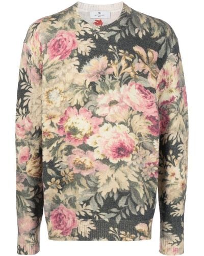 Etro Floral-print Wool Sweater - Grey