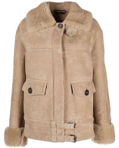 Tom Ford Single-breasted Shearling-trim Jacket - Natural