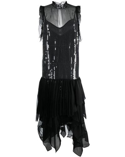 Sacai Sequinned Asymmetric Midi Dress - Black