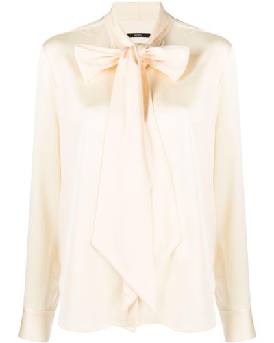 Alex Perry Pussy Bow-collar Satin Blouse - Natural