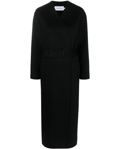 Calvin Klein Long Coat In Wool - Black