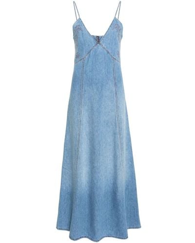 Chloé Embroidered Denim Maxi Dress - Women's - Linen/flax/cotton - Blue