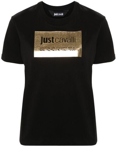 Just Cavalli メタリックロゴ Tシャツ - ブラック