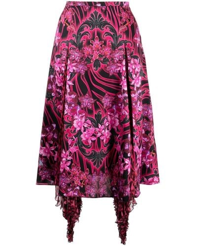 Versace Orchid Barocco-print Asymmetric Silk Skirt - Purple