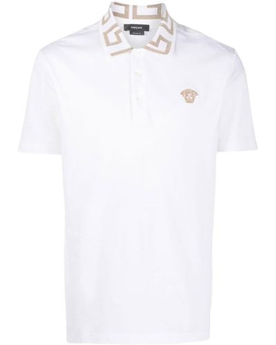 Versace Taylor Fit Polo -Hemd mit Greca -Kragen - Blanc