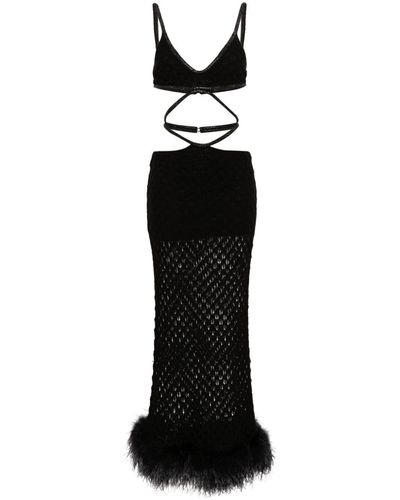 Loulou Feather-trim Cut-out Maxi Dress - Black