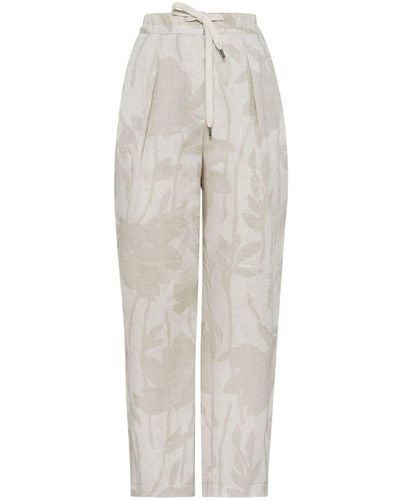 Brunello Cucinelli Pantalones de vestir con motivo floral - Blanco