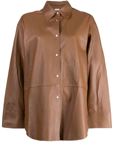 By Malene Birger Long-sleeve Leather Shirt - Brown