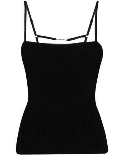 Jacquemus 'Le Haut Sierra' Ribbed Top With Logo Detail - Black