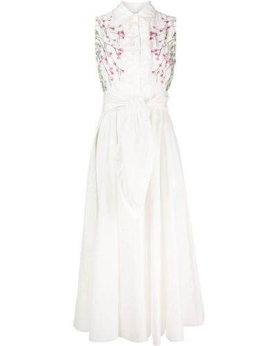 Giambattista Valli Popeline Flowered Willow Print Dress - White