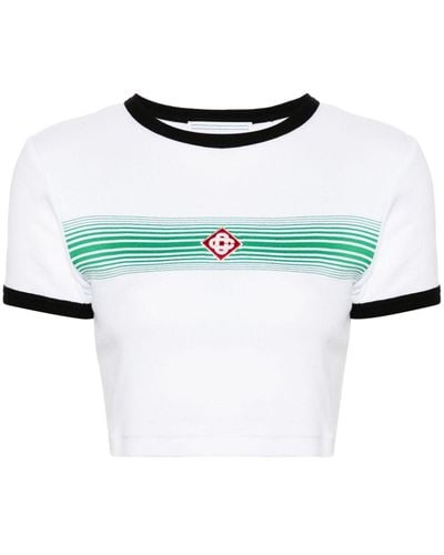 Casablancabrand Cropped-T-Shirt mit Logo-Patch - Weiß