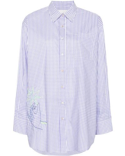 Forte Forte Moon-embroidered Checked Shirt - White