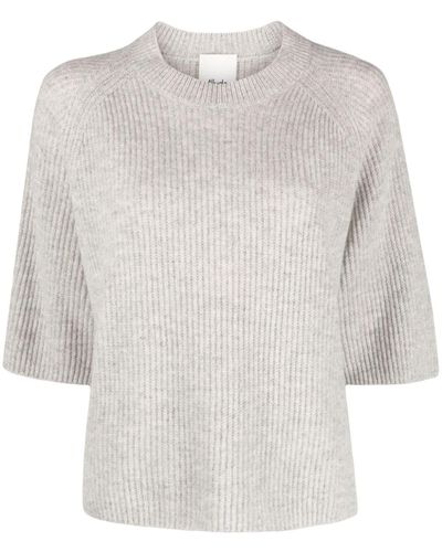 Allude Ribbed Half-length Sleeve Cashmere Sweater - Grey