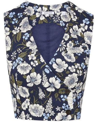 Veronica Beard Brinkley Floral Wrap Top - Blue
