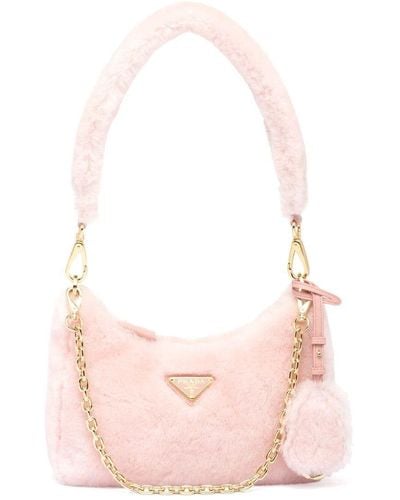 Prada Re-Edition Mini-Tasche aus Shearling - Pink