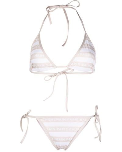 Balmain Set de bikini con logo estampado - Blanco