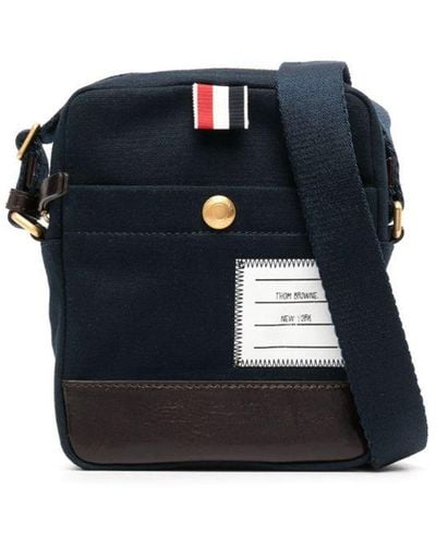 Thom Browne Logo-patch Canvas Shoulder Bag - Blue