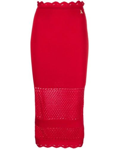 Patrizia Pepe Pointelle Knit Ribbed Fitted Skirt - Red