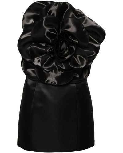 Nissa Floral-appliqué Taffeta Minidress - Black