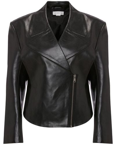 Victoria Beckham Bonded Leather Biker Jacket - Black