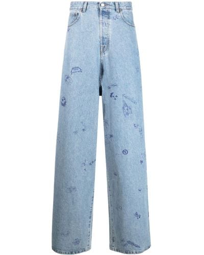 Vetements Illustration-print baggy Jeans - Blue