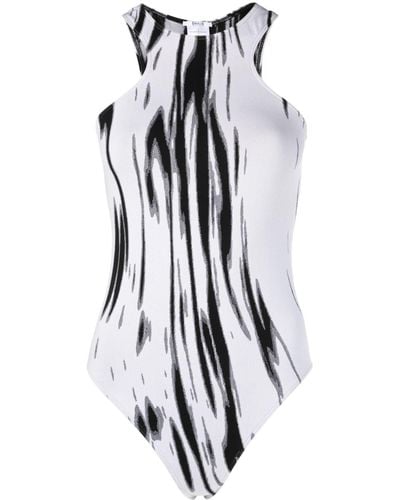 Wolford Langarmiger Body mit abstraktem Print - Weiß