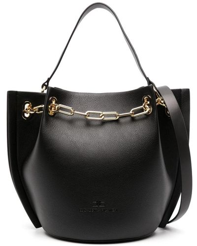 Elisabetta Franchi Medium Dune Chain-link Bucket Bag - Black