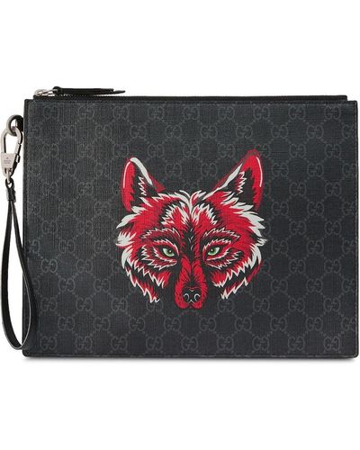 Gucci GG Supreme Pouch With Wolf - Black