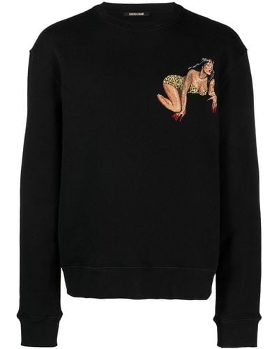 Roberto Cavalli Patch-detail Cotton Sweatshirt - Black