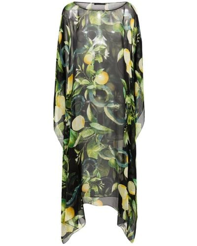 Roberto Cavalli Lemon-print Silk Beach Dress - Green