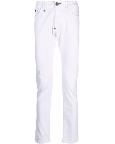 Philipp Plein Skinny-Jeans mit Logo-Schild - Weiß