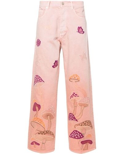 NAHMIAS Psychedelic Mid-rise Straight-leg Jeans - Pink