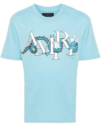 Amiri Light T-Shirt With Dragon Logo Print - Blue