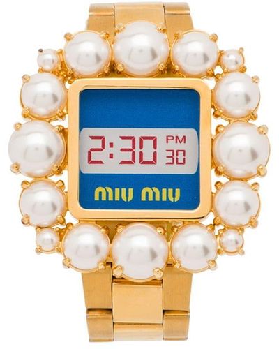 Miu Miu Bracelet-montre à ornements façon perle - Métallisé
